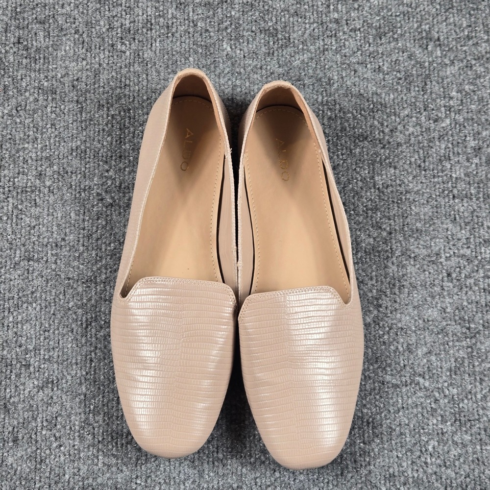 Aldo Flex Loafers Womens 10 Beige Lizard Embossed Pointed Toe Slip On Flats